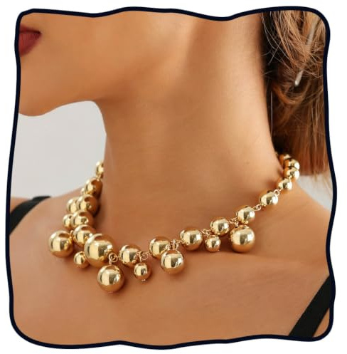 Handcess Collier ras du cou épais Colliers de perles punk dorés Chaîne de collier épaisse pour femmes