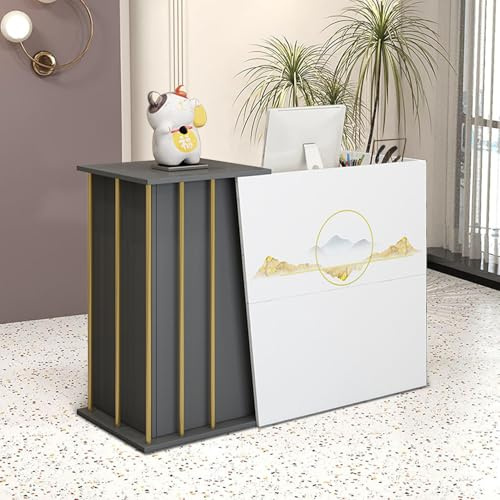 Receptionsdisk Modern, Kassadisk Reception med Dörrar Skåp, Datorskrivbord med 2 Lådor Och 4 Förvaringsutrymmen, för Klädaffärr Kassör Reception Använd Var Som Helst