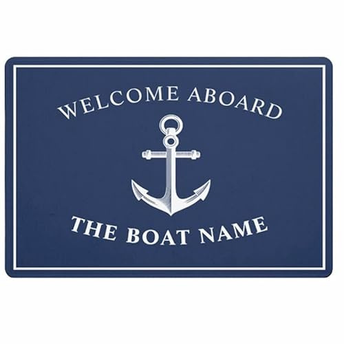 Zerbino personalizzato Zerbino per ingresso Nautico Ruota Ancora Personalizzato Welcome Aboard Zerbino Barca Nome Navy Blu A Strisce Tappeto Antiscivolo Home Decor