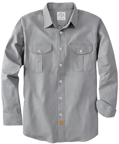 Dubinik 25 ml fritidsskjorta för herrar långärmad normal passform arbetsskjorta hård stretch vintage komfort button down, Mörkgrå 056, L