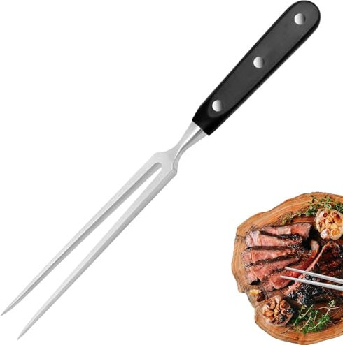 trabag Tenedor de carne – Tenedor de acero inoxidable para barbacoa con mango de madera, 27 cm, tenedor recto, inflexible, tenedor para asar, 13 cm, tenedor de carne con mango de plástico, para