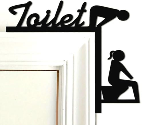 Cartel Baño de Madera, Cartel Wc, Cartel Aseos, Cartel Wc Suspensión, No Hay Necesidad de Hacer Agujeros, No Se Requiere Pegamento, Colgado De La Puerta Del Baño (Negro)