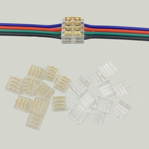 Wire Connectors Quick Connect Terminal,10pcs with Caps 4-Pin Electrical Splice Crimp, Wire to Wire Quick Connect, No Wire Stripping Required Compatible with 22-20 AWG LED Cable (4pin)
