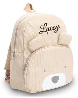 DSSHENGDS Personalizada Mochila Infantil con Nombre, Bordado Mochila Pequeña para Niños Niñas, Lindo Mochila Escolar Infantiles para Guardería Colegio-Light Brown