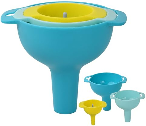4 en 1 Juego de Embudos Embudos de Plástico con Filtro, Desmontable Embudo de Aceite, Embudo Multifuncional de Plástico para Cocina para Transferir Líquidos e Ingredientes Secos