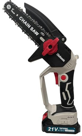 Eliofaneia Mini motosierra batería,con batería de 8000 mAh, cadena de 6 y 8 pulgadas, motor sin escobillas de 900 W, tensor sin herramientas, engrasador automático, motosierra mano eléctrica