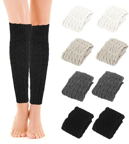 DELAESI Leg Warmers 4 Pairs Women's Leg Warmers Knitted Ankle Warmers Winter Warm Leg Warmer Long Calf Warmers for Ballet Yoga Skating