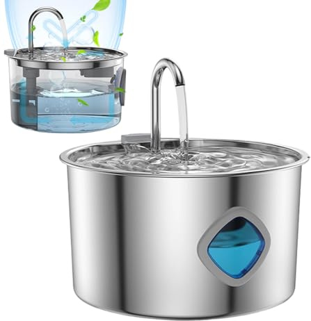 Fuente de agua para gatos, dispensador de agua potable, 8.27 x 7.87 pulgadas, acero inoxidable de 3.2 litros, cuenco automático, suministros para mascotas para gatos, perros, gatitos, mascotas