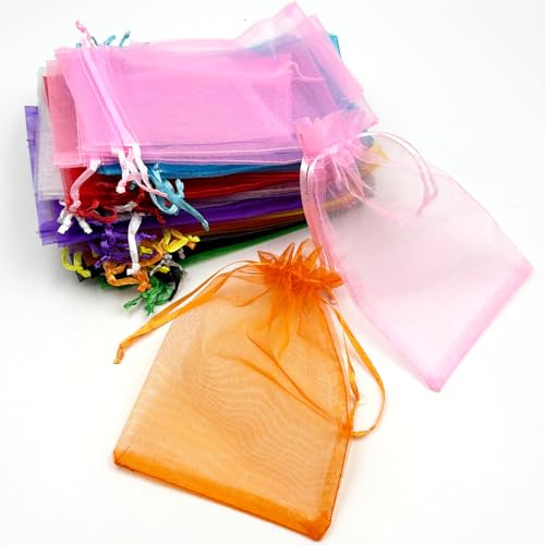 RENKE Colorful transparent organza bags 60 sets,suitable for wedding party games,small and lightweight, jewelry bags,transparent drawstring bags,multiple colors available,Mesh Bags for Jewellery
