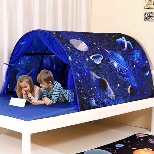 DragonNook Kids Bed Tent Twin Beds -Cartoons Wonder Play Tents Boys Girls Ventilated Indoor Children Promotes Independent Play, Stimulates Imagination Set-Up Playhouse (Blue Galagy)