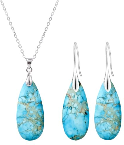 Natural Stone Earrings and Necklace Set, Water Drop Dangle Earrings for Women