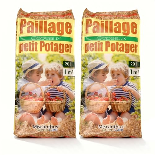 Générique Paillage Petit Potager® – Copeaux de Roseau 20L – Paillis Naturel Anti-limaces, protège Racines, Limite Les Mauvaises Herbes et économise l'eau pour potagers et massifs (2 Sacs)