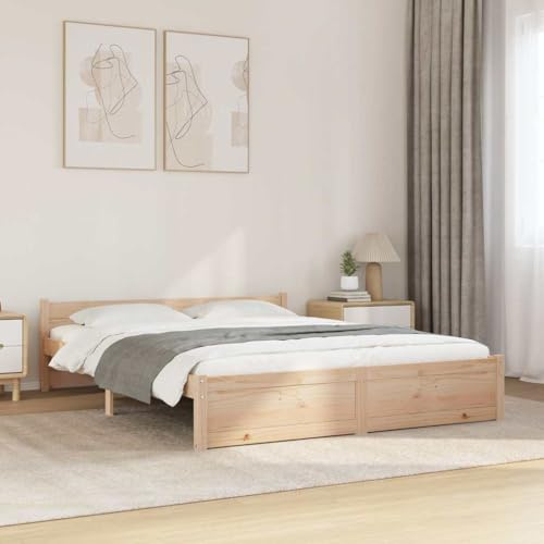 GeenYuu Cadre de lit en Bois Massif 160x200 cm avec sommier à Lattes, tête de lit Confortable, Structure Stable pour Chambre Adulte ou Enfant, Meuble de Couchage Robuste en pin Naturel