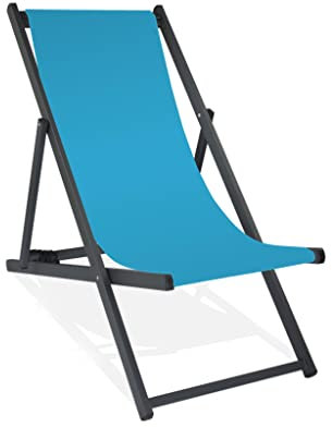 MultiBrands Liegestuhl, klappbar, Aluminium, Sitzbezug Hellblau, schwarz lackiert