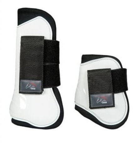 HKM Springgamaschen und Streichkappen, 4er Set -Genua-, weiß/schwarz, Warmblut