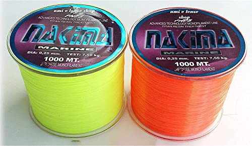 FILO PESCA COLORATO GIALLO ARANCIONE DA MULINELLO SENZA MEMORIA MARE SURFCASTING TROTA LAGO (0,25 giallo)