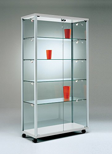 MHN Glasvitrine mit Rollen T 53 x B 79 x H 183,5 cm - breite Glas Standvitrine abschließbar - Ausstellungs-Vitrine ohne Beleuchtung