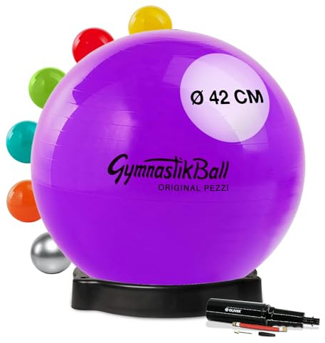 Pezzi - Palla da ginnastica originale Pezziball Standard 42 cm con ciotola e pompa Oliver Rapid – Palla da seduta per terapia, sport e ufficio – Palla da allenamento in PVC portata fino a 400 kg –