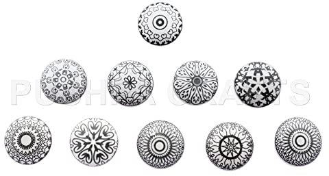 PUSHPACRAFTS XFER Lot de 10 boutons pour armoire et tiroir en céramique peints à la main Gris et blanc