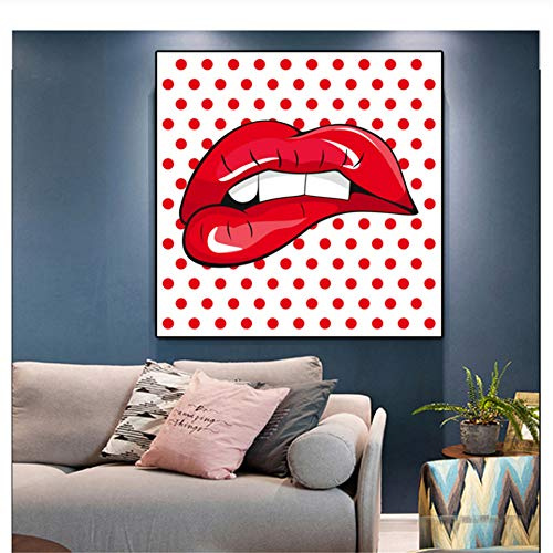 Pintura moderna sobre lienzo Andy Warhol Pintura Carteles e impresiones Resumen Sexy Labios rojos Cuadros de pared para decoración del hogar -60x60cm Sin marco