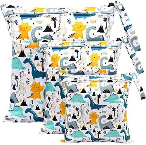 FenFang Wetbag, Borsa per Pannolini Lavabili Riutilizzabile, Neonato Sacchetto del Pannolino Organizzatore Trucchi Lavabile con Doppia Cerniera Impermeabile Bambino Bag per Viaggi Gym Vestiti, 3 PCS