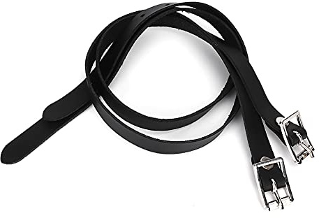 Nicht elastisches Leder mit flacher Schnalle für Spring- und Dressurstile für Englisches Reiten, Edelstahl-Ledersporen mit PU-Befestigung (Schwarz 50cm)