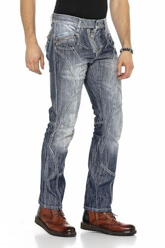 Cipo & Baxx Herren Jeans C-0751 – Regular Fit Straight Jeans Hose, Modern Denim mit Kontrastnähten, Bequeme Freizeit Hose - C-0751-W32-L30