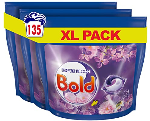 Bold All-in-1 PODS Washing Liquid Laundry Detergent Tablets / Capsules, 135 Washes (45 x 3), Exotic Bloom, For Brilliant Cleaning With Built-In Lenor Freshness