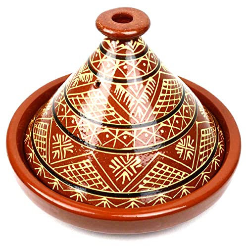 Tajine, Original aus Marokko, Tontopf zum Kochen, für 4-5 Personen, handgetöpfert aus Marrakesch, glasiert, Tagine Tajin kaufen, Gartopf, Schmortopf, Marokkanische Tajine 30cm, Handmade aus Marokko