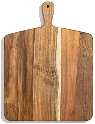 Schneidebrett und Schneidebrett aus Akazienholz mit Griff für Fleisch, Käsebrett, Gemüse, Brot und Wurstwaren – dekoratives Servierbrett aus Holz für Küche und Esszimmer, groß 43,2 x 33 cm