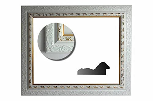 Cornice barocca bianca decorata con bordo dorato 722 BIA – Cornice intercambiabile, 50 x 70 cm
