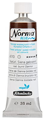 Schmincke - NORMA Blue, 21610009, finaste akvarelloljor för konstnärer, högpigmenterade, ljusbeständiga, veganer, Sienna-jord född rostad, 35 ml