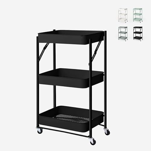 Carrello da cucina pieghevole portavivande 3 ripiani con ruote Pikas - Nero