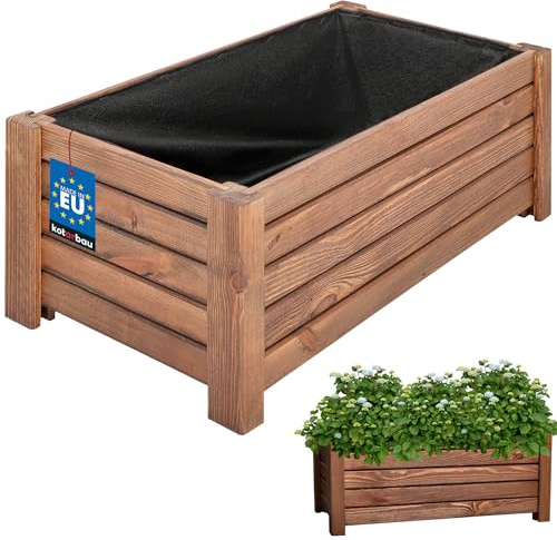 KOTARBAU® Jardineras Exterior - Macetas Exterior - Madera de Pino - 60 x 33 x 25 cm - Rústico - Macetero Rectangular - Grande - Macetero con Patas - con Velo Antimaleza - Decorativo