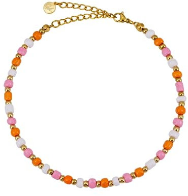 GD GOOD.designs Fussketten für Frauen mit bunten Boho Perlen - Verstellbar - Gold Orange Rosa Fußkettchen Bunt