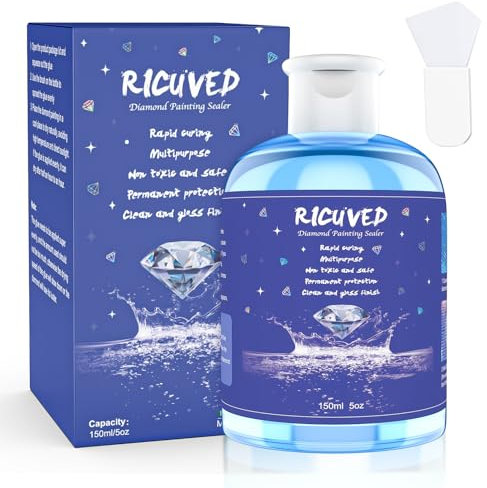 RICUVED Diamond Painting Versiegelung 150ML - Diamond Painting Zubehör mit pinsel Dauerhaft Geschützt & Zuverlässigen Halt Geeignet Diamant Painting versiegelung Spray für Kreative Diamond Paintings