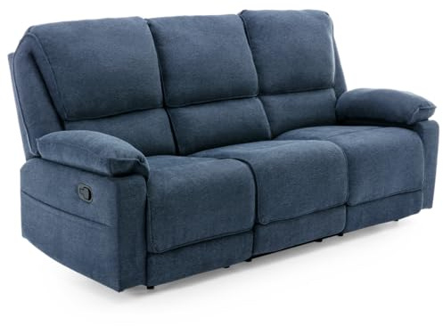 More4Homes SYDNEY FABRIC MANUAL RECLINER SOFA (Blue, 3 Seater)