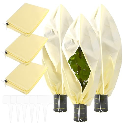 FAELNK Winterschutz für Pflanzen 3 Stück Pflanzenschutz Winter Winterschutz für Kübelpflanzen 100 x 80 cm mit Reißverschluss Kälteschutz Frostschutz Atmungsaktiv Wiederverwendbar