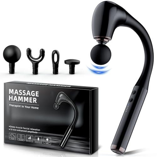 Massagepistole U-Förmig Verlängerungs Griff, 16MM Tiefengewebe-Percussion Elektrischer Massagegerät zur Schmerzlinderung für Muskeln/Nacken/Schultern/Taille/Beine, 4 Köpfe, 5 Geschwindigkeitsstufen