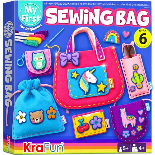 KRAFUN Kit de Couture Sacs Animaux pour Enfants dès 5 Ans, 6 Projets Débutants (Sac à Main, Pochette, Porte-Cartes), Feutre, Instructions, Jouet Éducatif