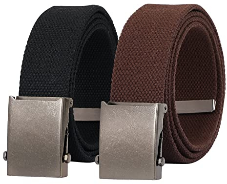 JasGood Cinturón de lona para hombre, cinturón militar ajustable de tela, con hebilla de metal, 3,8 cm de ancho, C-negro+café, 135cm(Für Taillengröße 106-120cm)