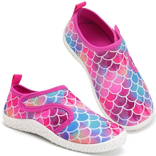 Water Shoes Girls Kids Toddler Aqua Quick Dry Wetsuit for Beach Swimming Pool Garden(fishscales Rose-30EU)