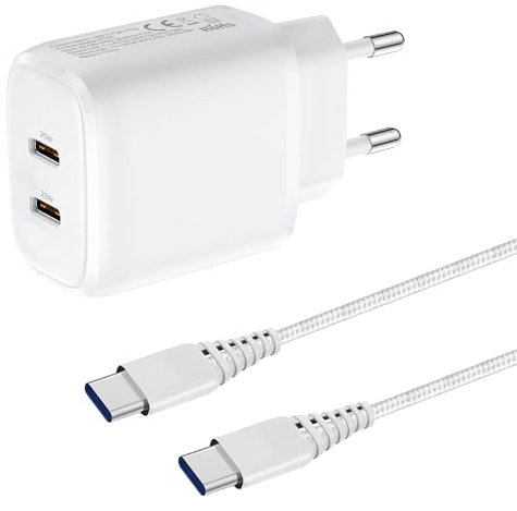 Dual 25W USB C Ladegerät für Samsung Galaxy A16 A26 A15 A35 5G A05S S24 Plus Ultra/S22/S21 S23 FE,A53/A14 A54 A55 A23/A72 A06S,Tab S9 S8 S7,PD 3.0 iPhone 15 Netzteile Schnellladegerät und Ladekabel