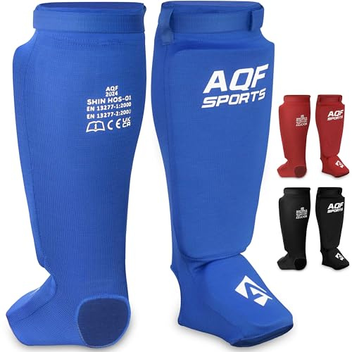 AQF Parastinchi Kickboxing Muay Thai Collo del piede, EVA Imbottito Sparring Allenamento Boxe Equipaggiamento protettivo per karate, Taekwondo, CE UKCA SATRA Approvato (Blu, M)