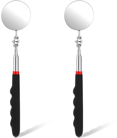 Lusofie 2PCS Specchietti Ispezione Auto con Manico Telescopico Estensibile Specchietti Circolari Telescopici Riparazione Rotazione 360 Gradi con Manico Esteso per Tecnici