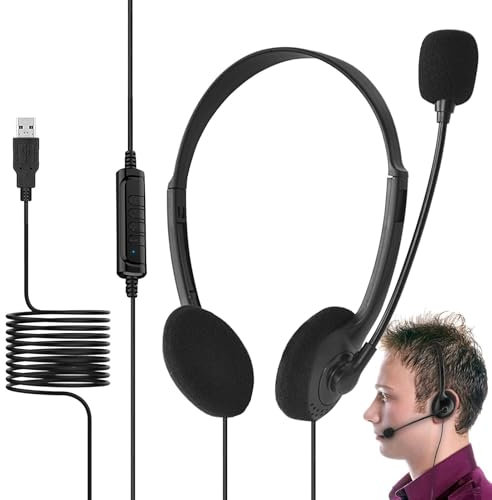 Cuffie Sovraurali Con Microfono,Cuffie Ergonomiche Con Microfono,Cuffie USB Da Gioco Di Computer Sopra L'Orecchio | Cuffie Da Gioco Stabili, Comode E Regolabili Con Cont
