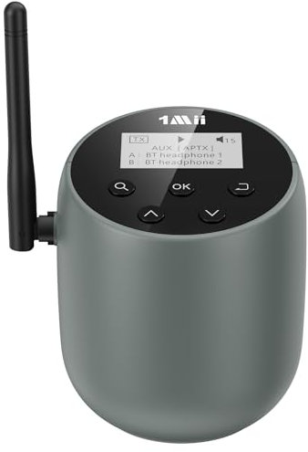 1Mii Bluetooth 5.2 Transmitter für TV，aptX Adaptive/HD/LL, Kabelloser Audio Adapter mit LCD-Display, Optisch/AUX/RCA/Mikrofon Eingang, Dual Link für 2 Kopfhörer/Lautsprecher, Bypass-Modus
