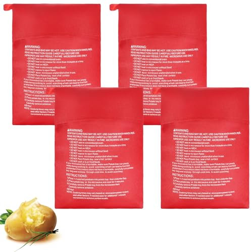 4 Pcs Baked Potato Microwave Bag Reusable Microwave Cooker Pouch Potato Bag Quick-Cook Easy Kitchen Gadget Cooker for Fluffy Sweet Potatoes Red Baked Pouch