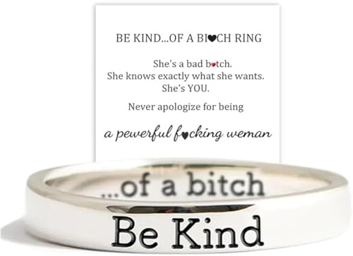 Be kind of a bitch-ring, inspirerande vänskapsring i rostfritt stål for kvinnor med personligt löfteskort, ring med roliga ord, ring for kvinnor (A,7)/333