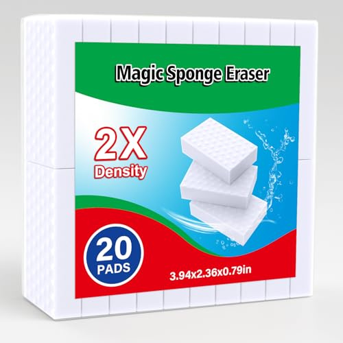 20 Pack Magic Sponges Erasers, 2X Density Long Lasting Melamine Sponge in Bulk, Household Cleaning Supplies, Kitchen Sponge for Bathroom, Wall, Shoe, Car, Dish, Sink, Shower Cleaner Tool